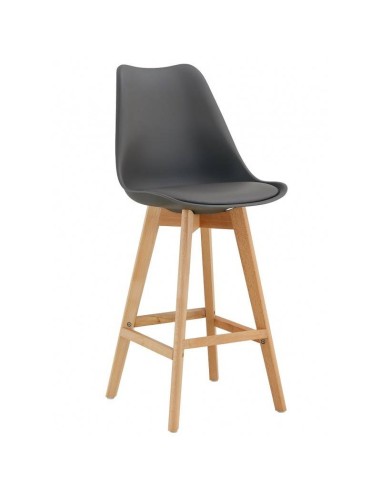 Taburete de cocina escandinavo 72, madera, plastico gris