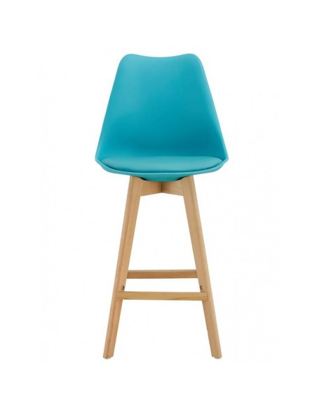 Taburete de cocina escandinavo 72, madera, plástico turquesa