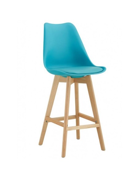 Taburete de cocina escandinavo 72, madera, plástico turquesa