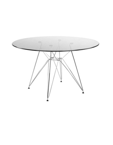 Mesa redonda cristal TOWER 90, base wire cromada