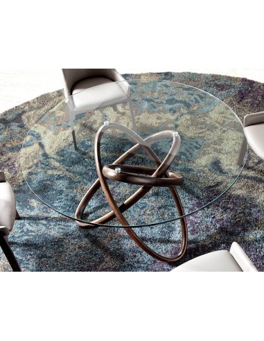 Mesa redonda Trivium diseño moderno, madera maciza, cristal templado.