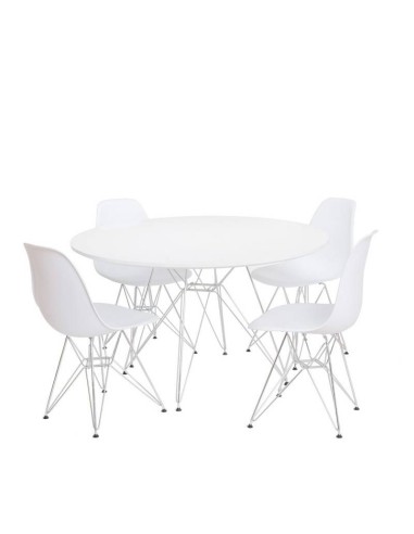 Mesa redonda TOWER 120, MDF blanco y base WIRE...