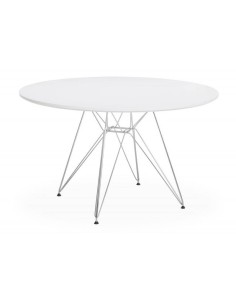 Mesa redonda TOWER 120, MDF branco e base WIRE cromada