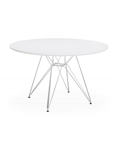Mesa redonda TOWER 120, MDF branco e base WIRE cromada
