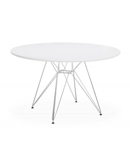 Mesa redonda TOWER 120, MDF blanco y base WIRE cromada