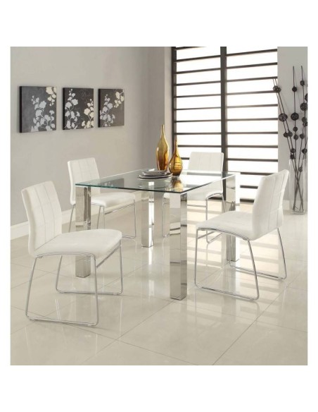 Cadeira design TAREB, base cromado, couro sintético branco