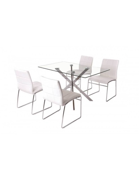 Silla de diseño TAREB, patín cromado, similpiel blanca