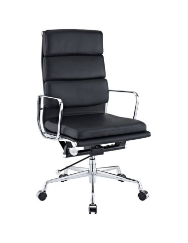 Silla oficina de diseño LUX, respaldo alto, aluminio, piel negra