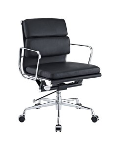 Silla oficina de diseño LUX, giratorio, aluminio, piel negra