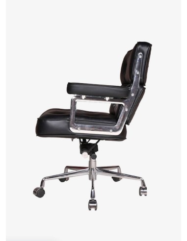 Silla Oficina iconica Lobby, piel negra, aluminio