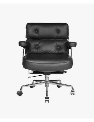 Silla Oficina iconica Lobby, piel negra, aluminio