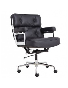 Silla oficina icónica Hall, cuero negro, aluminio