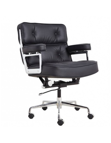 Silla oficina icónica Hall, cuero negro, aluminio