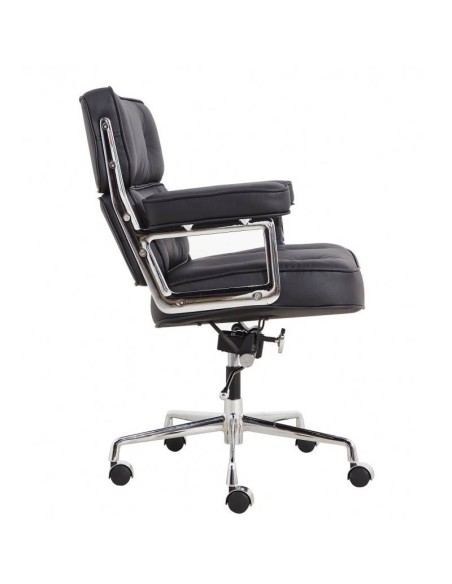 Silla oficina icónica Hall, cuero negro, aluminio