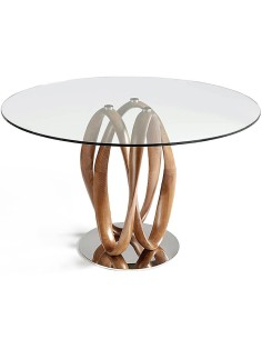 Mesa para sala de jantar ATELIER, bentwood,vidro temperado, base de aço