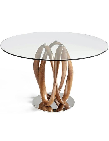 Mesa para comedor ATELIER, madera curvada,cristal templado, base de acero