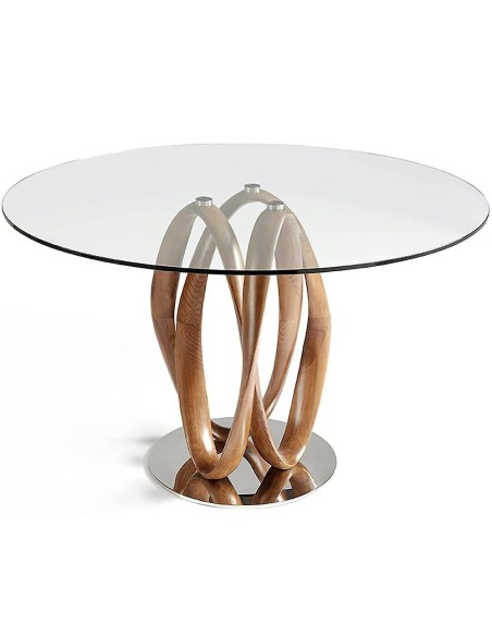 Mesa para comedor ATELIER, madera curvada,cristal templado, base de acero Mesa para comedor ATELIER, madera curvada,cristal templado, base de acero