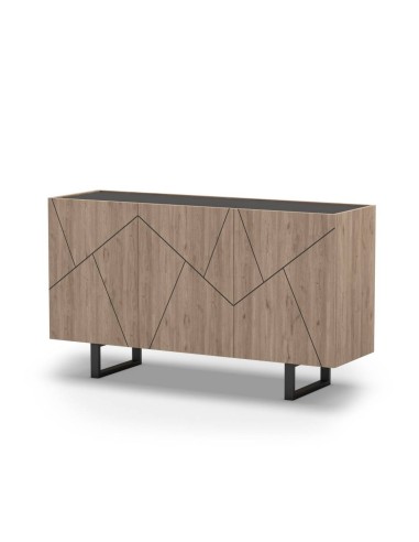 APARADOR MILENA 140 X 42, MELAMINA roble y patas metal NEGRO.