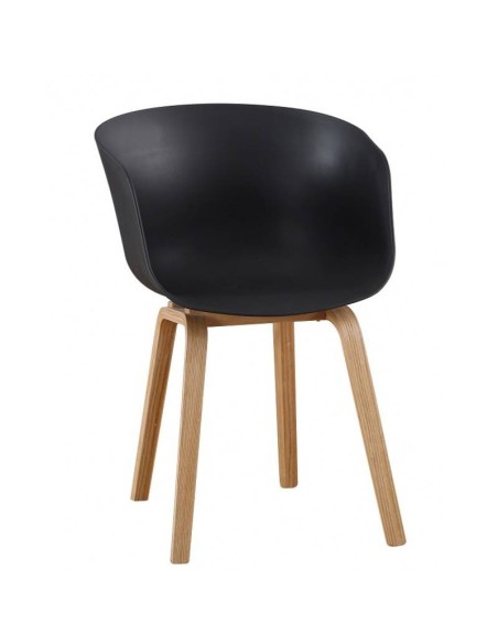 Silla con brazos KAWA, madera curvada, polipropileno negro