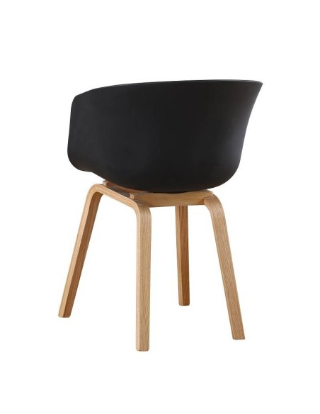 Silla con brazos KAWA, madera curvada, polipropileno negro