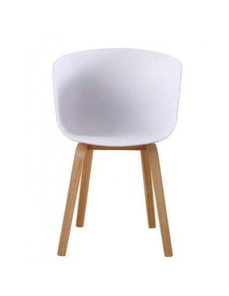 Silla con brazos KAWA, madera curvada, polipropileno blanco