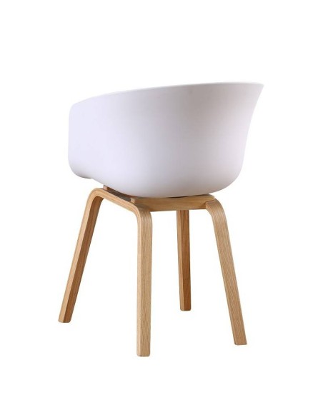 Silla con brazos KAWA, madera curvada, polipropileno blanco