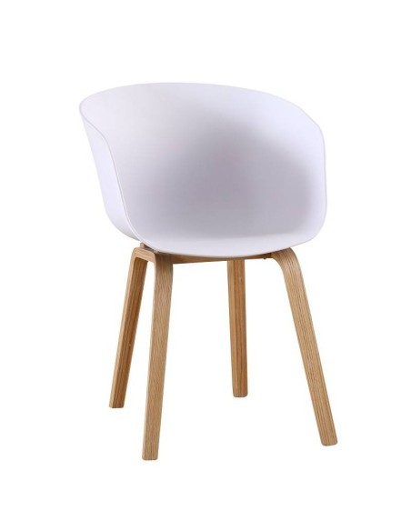 Silla con brazos KAWA, madera curvada, polipropileno blanco