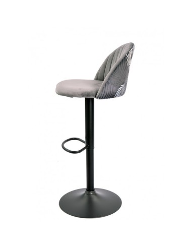 Taburete JUNGLE, regulable, metal negro, tapizado velvet gris con trasera floral