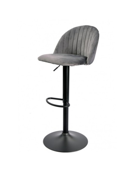 Taburete JUNGLE, regulable, metal negro, tapizado velvet gris con trasera floral