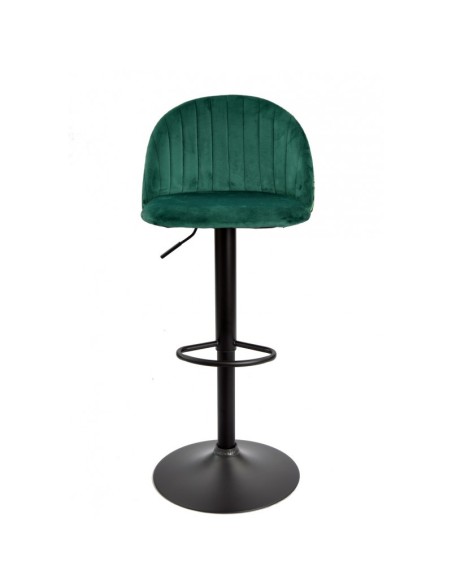 Taburete JUNGLE, regulable, metal negro, tapizado velvet verde con trasera floral