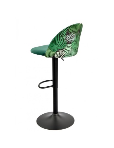 Banco JUNGLE, ajustável, metal preto, estofamento em veludo verde com costas florais