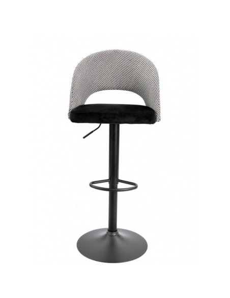 Taburete GALO, regulable, metal negro, tapizado pata de gallo con negro