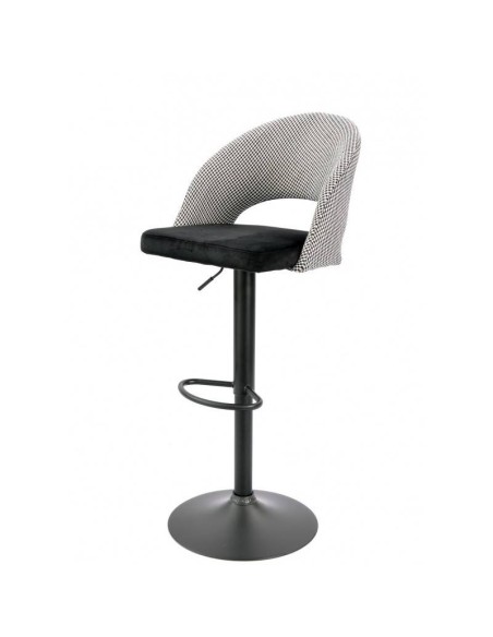 Taburete GALO, regulable, metal negro, tapizado pata de gallo con negro