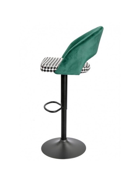 Taburete GALO, regulable, metal negro, tapizado verde con pata de gallo