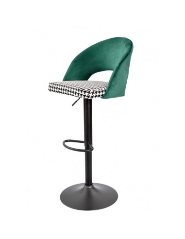 Taburete GALO, regulable, metal negro, tapizado verde con pata de gallo