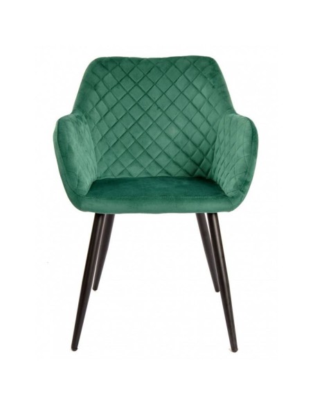 Silla con brazos ROLAN, tapizado velvet verde oscuro, metal negro