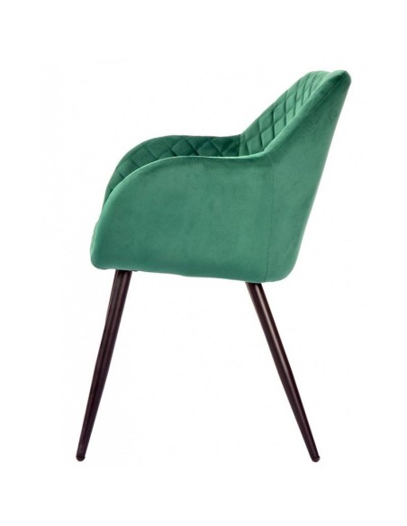 Silla con brazos ROLAN, tapizado velvet verde oscuro, metal negro