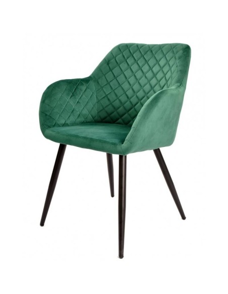 Silla con brazos ROLAN, tapizado velvet verde oscuro, metal negro