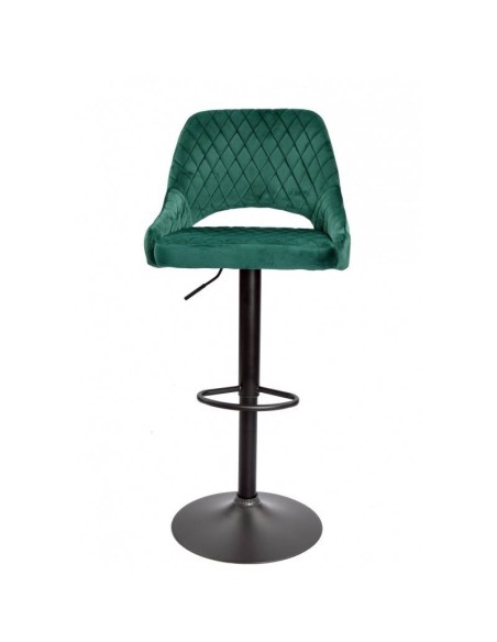 Taburete ASUR, regulable, tapizado velvet verde oscuro, metal negro,