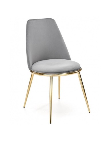 Silla AVIRA, metal cromado dorado, tapizado velvet gris