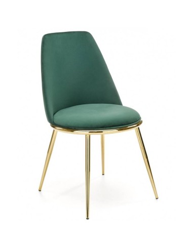 Silla AVIRA, metal cromado dorado, tapizado velvet verde oscuro
