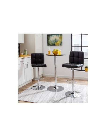 Taburete FLORIDA, elevable, cromado, similpiel negra
