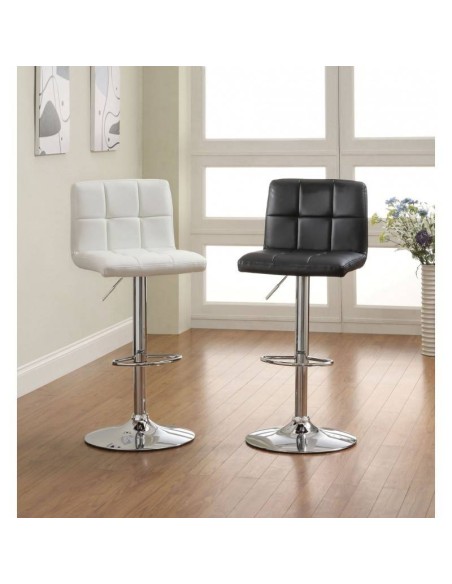 Taburete FLORIDA, elevable, cromado, similpiel blanco