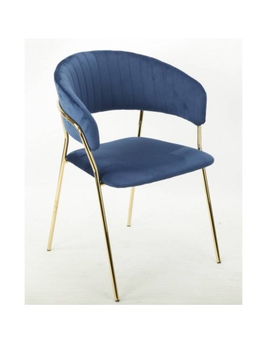 Silla con brazos HANSE, metal cromado dorado, tapizado velvet azul