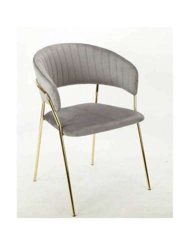 Silla con brazos HANSE, metal cromado dorado, tapizado velvet gris