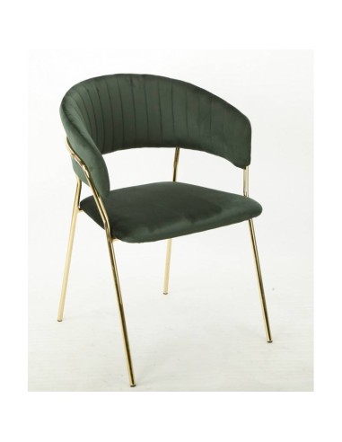 Silla con brazos HANSE, metal cromado dorado, tapizado velvet verde