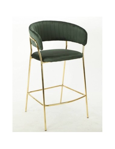 Taburete con brazos HANSE, metal cromado dorado, tapizado velvet verde