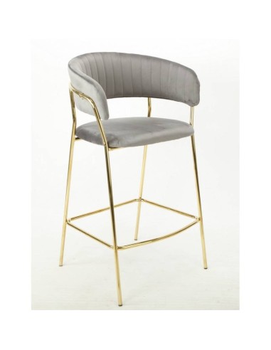 Taburete con brazos HANSE, metal cromado dorado, tapizado velvet gris