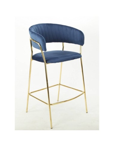 Taburete con brazos HANSE, metal cromado dorado, tapizado velvet azul