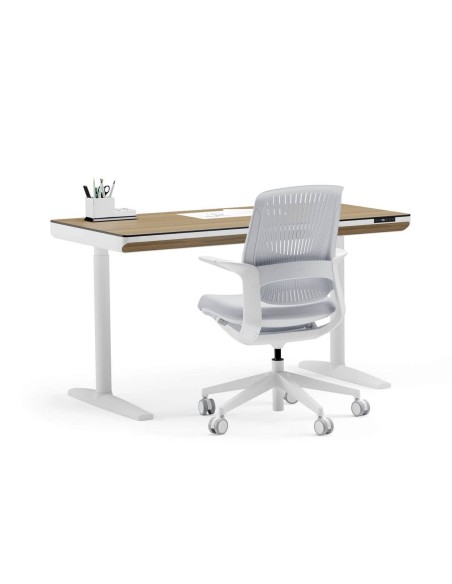 Mesa secretária elevável WING DUAL MOTOR 140 x 70, branco, nogueira